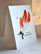 @SimonSaysStamp and Curtain Call challenges. Die-cut feathers and partial heat embossing. ©Candles in the Garden