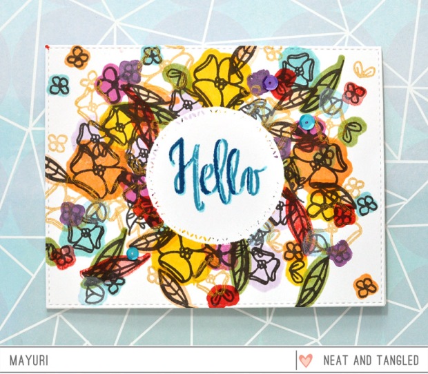 ©Candles in the Garden. January 2016 Neat and Tangled Release. Painted Hello stamp set.